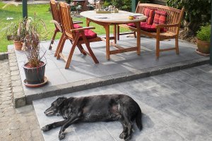 Feinsteinzeug im Rüttelverfahren mit Betonrandsteinen